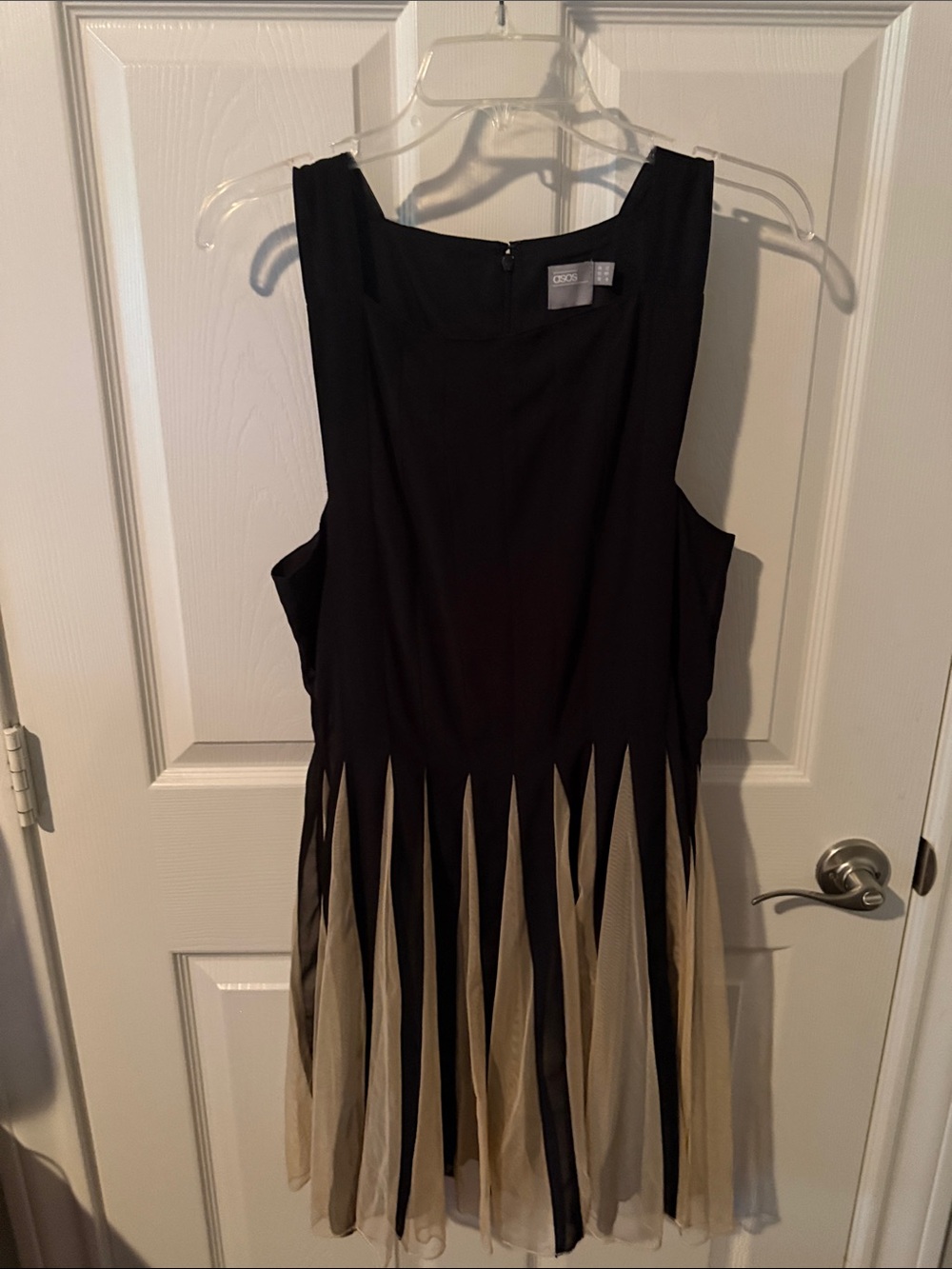 ASOS Black and Beige Sleeveless Pleated Panel Mini Dress